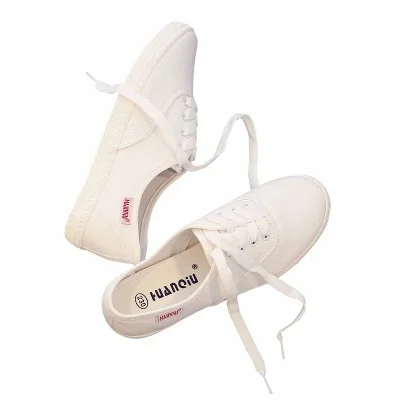 Весенне-осенняя дышащая белая парусиновая обувь на плоской подошве женская