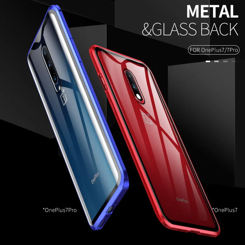Luxury Magnetic Metal Glass Case For Oneplus 7 Pro Frame Transparent 360 Full Body Protect One Plus Flip |