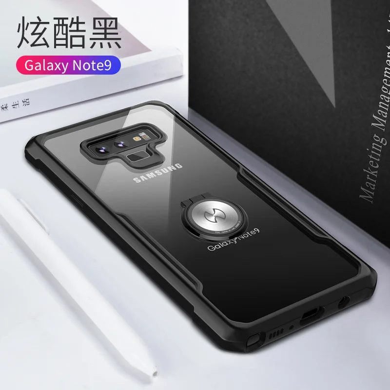 Black - with ring XUNDD Премиум прозрачный тонкий чехол для телефона samsung Note 9 с кольцом-держателем, силиконовый защитный чехол Note9 с ремешком Beetle - Цвет: Black - with ring