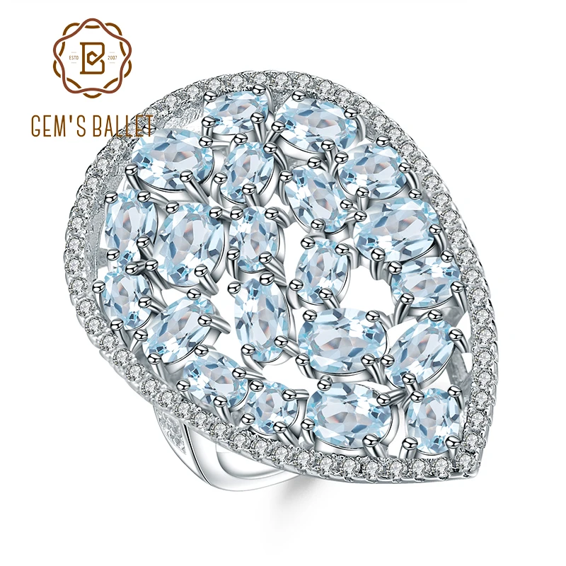 

Женское кольцо с небесно-голубым топазом gemb's BALLET, обручальные кольца с драгоценными камнями из серебра 6,31 карат, ювелирные украшения из дра...