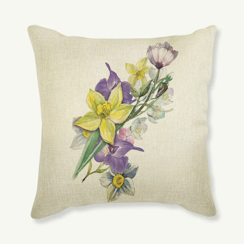 Чехол для подушки с фиолетовым цветком акварельная живопись цветами чехол