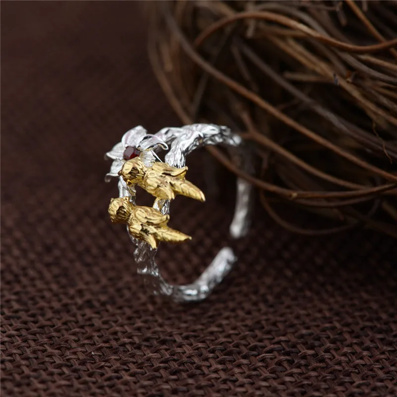 BESTLYBUY 100% Настоящее серебро 925 пробы ювелирные изделия милые кольца с птицами для