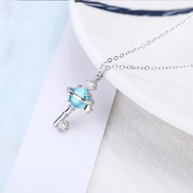 Подвеска из стерлингового серебра 925 пробы подвеска голубого стекла с планетой