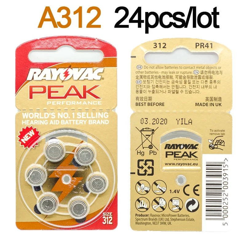 Аккумуляторы для слуховых аппаратов A312 312A ZA312 312 PR41 U 24 шт.|Уход за ушами| |