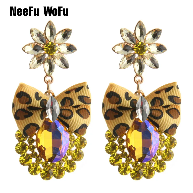 yellow NeeFu WoFu капля горный хрусталь кристалл большая серьга цветы ананас болтаются цинковый сплав большой длинный Brinco печать уха Oorbellen - Окраска металла: yellow