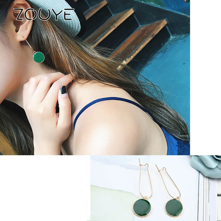 ZOUYE круглые простые зеленые Висячие серьги милая красивая фея милый