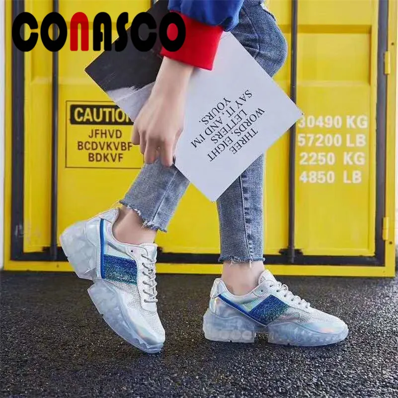 CONASCO/Женская обувь на нескользящей платформе с кристаллами Новая повседневная из