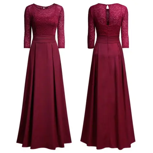 Wine Red Женские Длинные вечерние платья макси, кружевные парадные платья, платья для девочек, вечерние платья с вышивкой, Vestido - Цвет: Wine Red