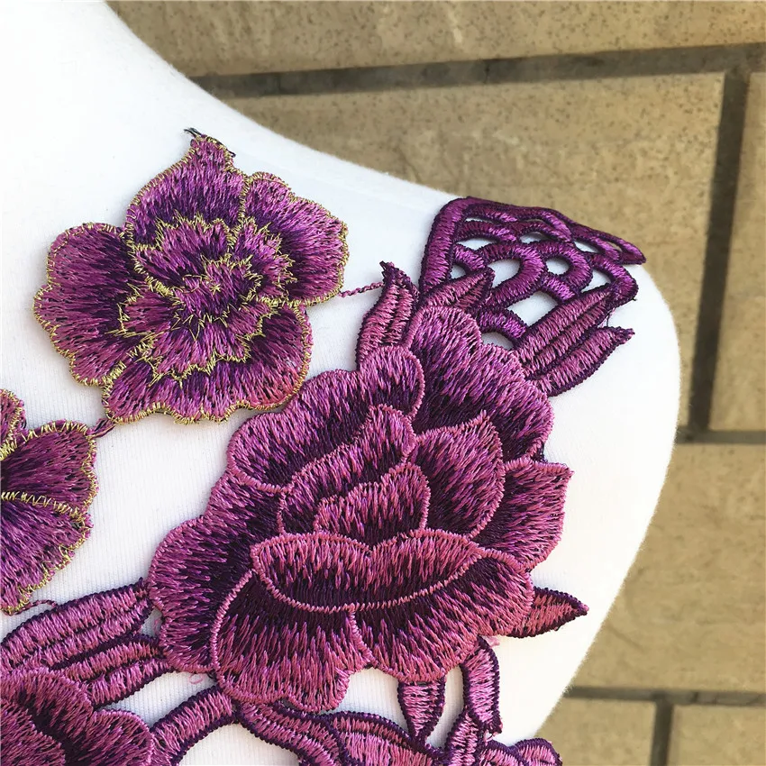 Новинка! Кружевная ткань для воротника с вышивкой фиолетового цвета 1 шт. | Дом и