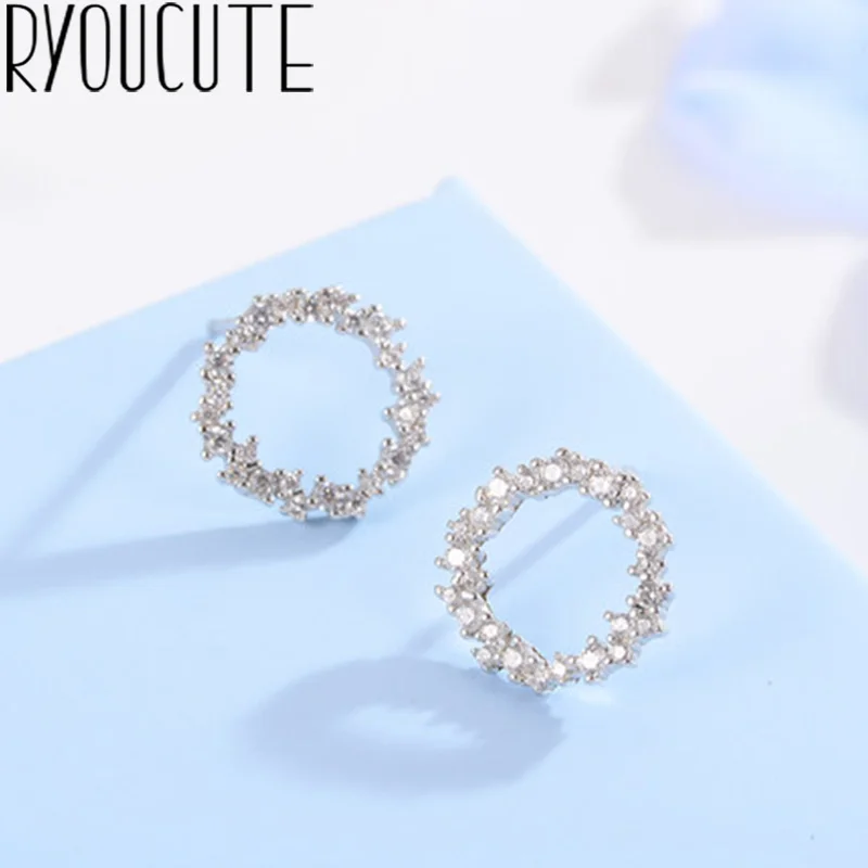 Модные циркониевые круглые серьги женские подарки серебряные для женщин