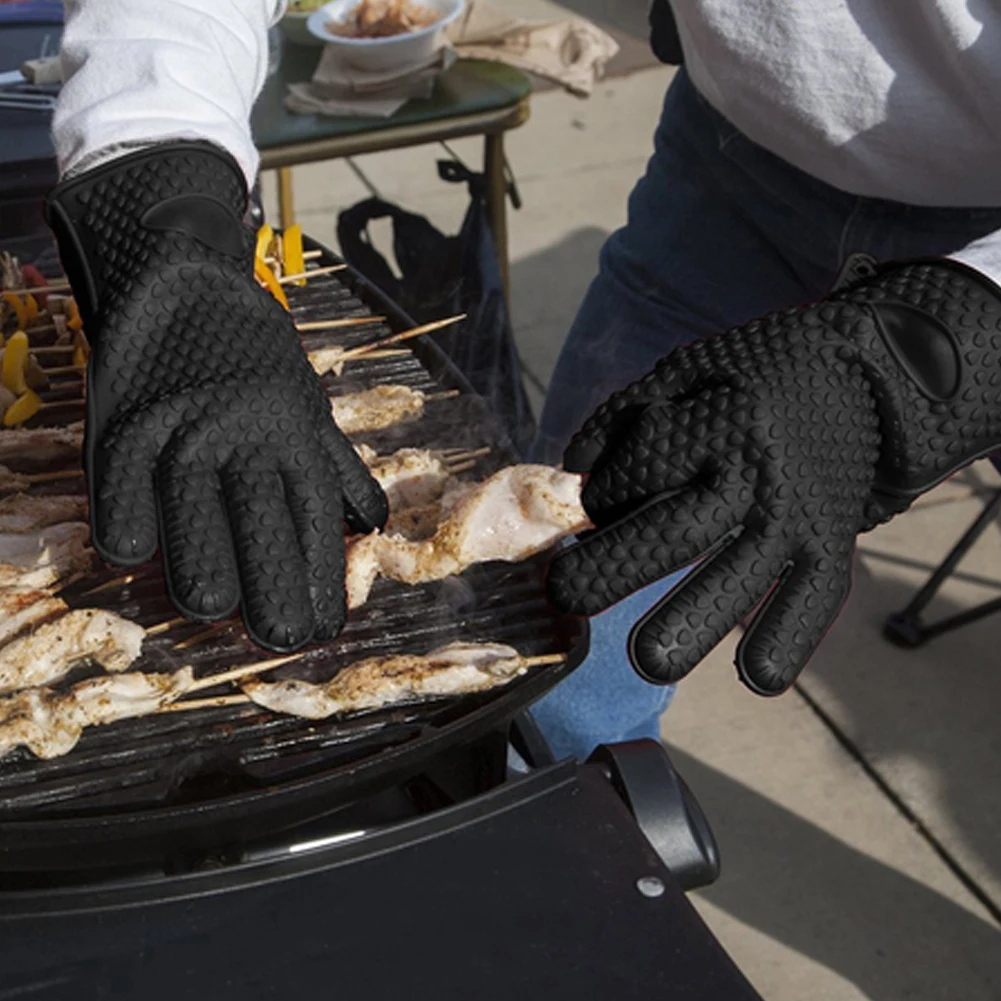 1 Pair Thickened Anti-Skid Silicone Gloves Microwave Oven Insulated Heat-Resistant Waterproof Black Colorful | Дом и сад