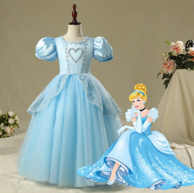 cinderella long Нарядный костюм на Хэллоуин; Детские платья принцессы Авроры, Белль, Золушки, Софии, Рапунцель; бальное платье для девочек; вечерние платья Эльзы; vestido - Цвет: cinderella long
