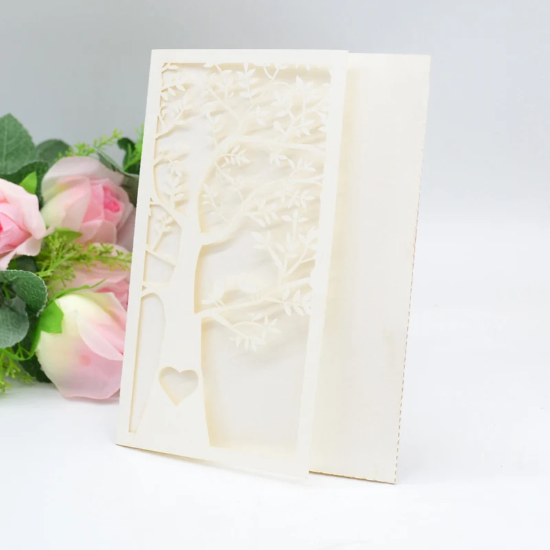 Tri-fold tree type wedding invitation luxury card laser cut | Дом и сад