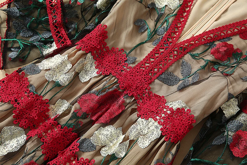 

MIUXIAMO High Quality 2019 Autumn Luxurious Runway design Dress Elegant Red Floral Embroidery Casual Dress Women vestidos