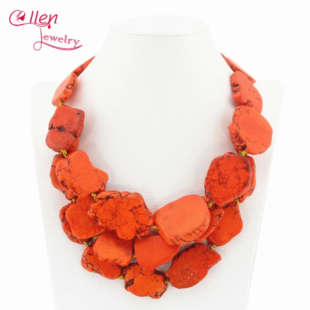 Популярное нигерийское ювелирное ожерелье 3 ряда оранжевое бусы для вечеринки