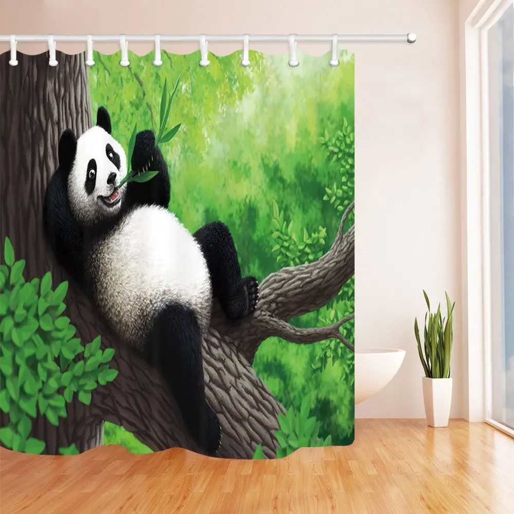 Занавески для душа с изображением панды и медведя ванной комнаты бамбука лежа на