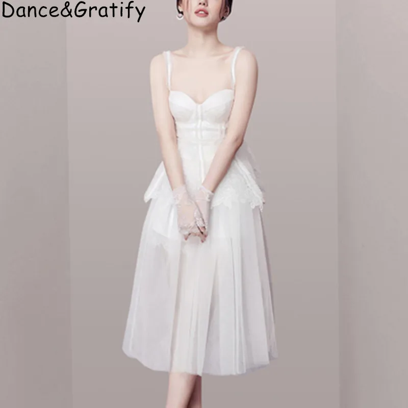 Элегантное Белое Кружевное Сетчатое лоскутное вечернее платье знаменитости