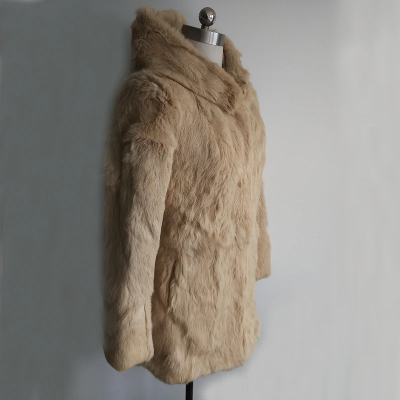 Пальто с капюшоном из натурального кроличьего меха куртка цельного пальто