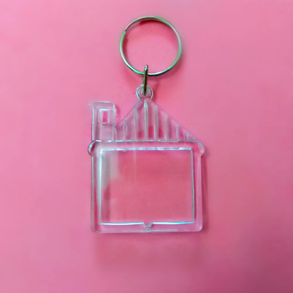 

100 Pcs House Transparent Blank Insert Photo Picture Frame DIY Key Ring Split keychain