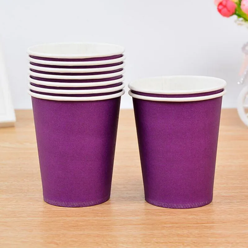Purple 50 шт./компл. однотонная цветная бумажная чашка Еда Класс одноразовая посуда для свадьбы детского дня рождения детей День рождения поставки 250 мл - Цвет: Purple