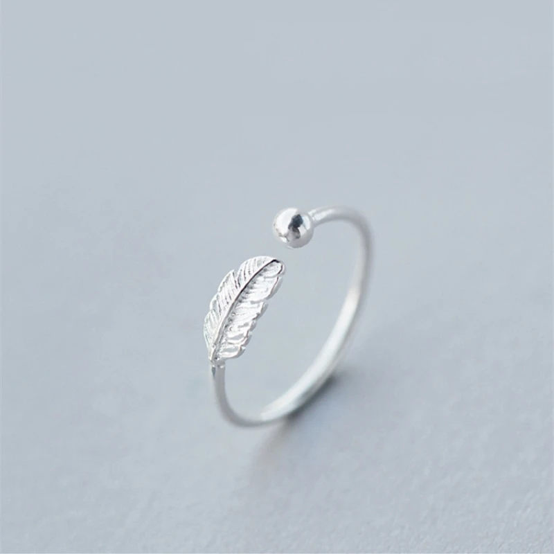 

Leather Leaf Simple 925 Sterling Silver Temperament Personality Fashion Female Trendy Resizable Opening Rings SRI026