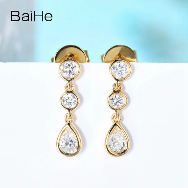 BAIHE Solid 14 K желтое золото(AU585) около 0.30ct F-G/SI натуральные бриллианты свадебные женские модный подарок для ювелирных изделий серьги