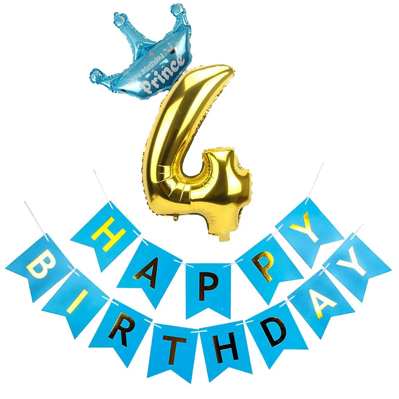 balloon blue banner Heronsbill номер 4 воздушные Шары Баннер наборы 4th День Рождения украшения мальчик девочка 4 года поставки я четыре - Цвет: balloon blue banner