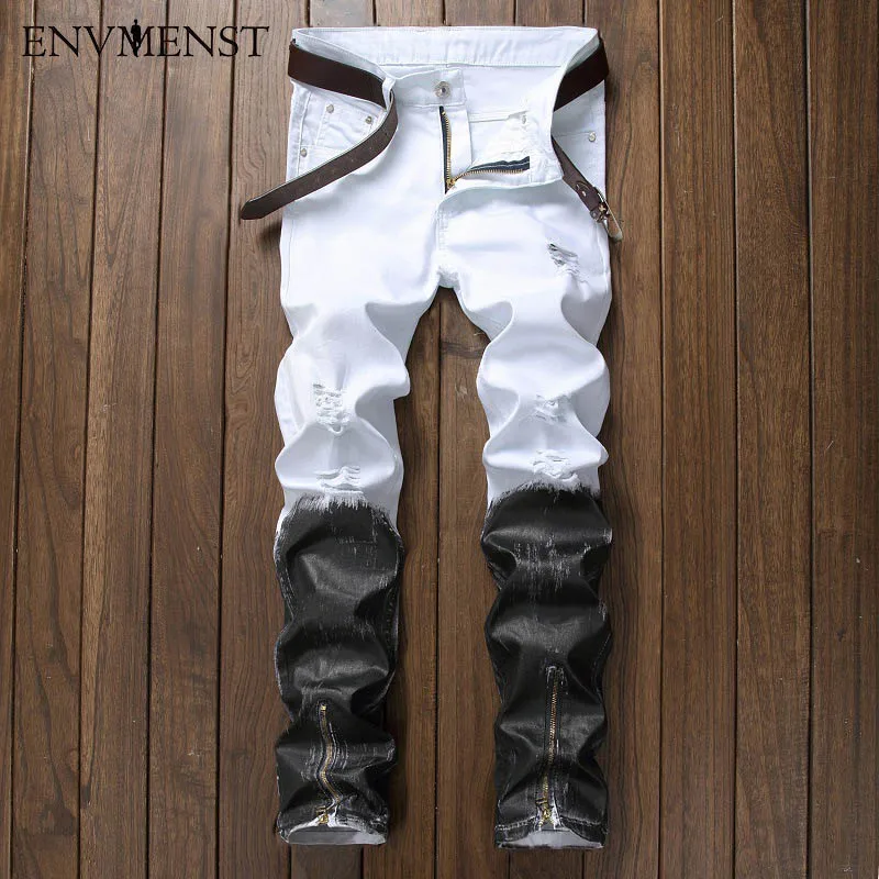 Джинсы мужские прямые с рисунком модные штаны из денима в стиле пэчворк хип хоп