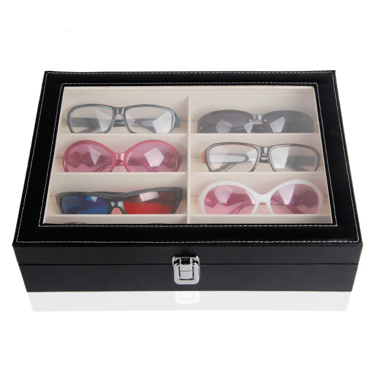 

Wholesale 1pc Black Leatherette Glasses Sunglass Display Case Box Tray Stand Holder 8 Compartments With Clear Acrylic Lid