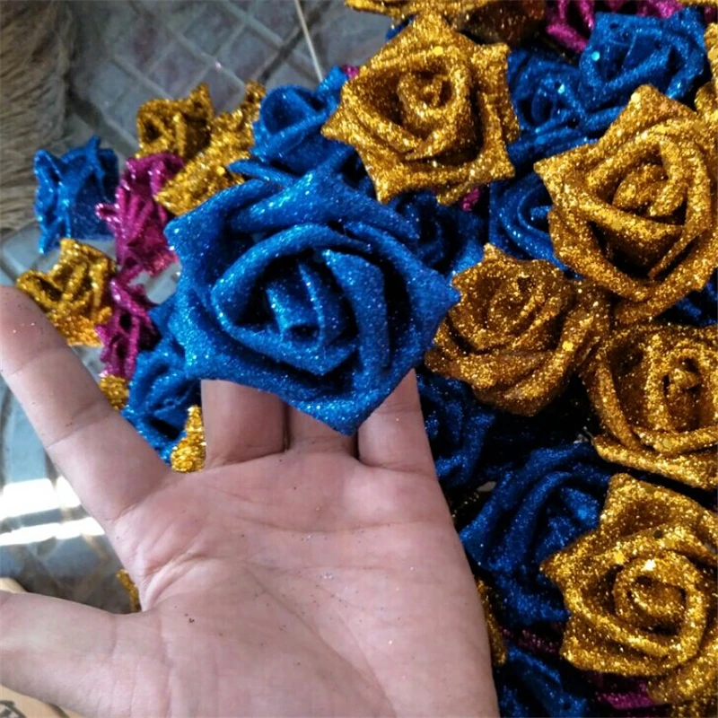 6 см искусственные с блестками розы для рукоделия синяя волшебница многоцветный