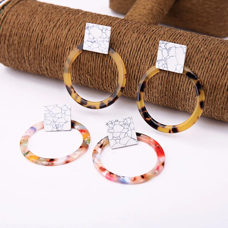 ZWPON 2019 Trendy Geometric Square Howlite Stone Resin Leopard Circle Drop Earrings for Women New Statement Jewelry | Украшения и