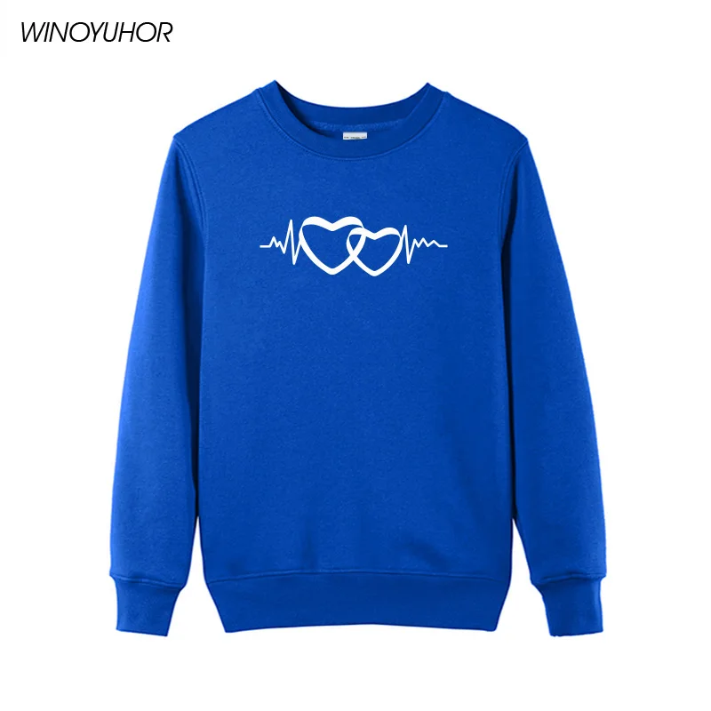 

Love Heartbeat Line Print Sweatshirts Women Winter Fashion Long Sleeve Fleece Hoodies Harajuku Casual Female Hoody Pullovers