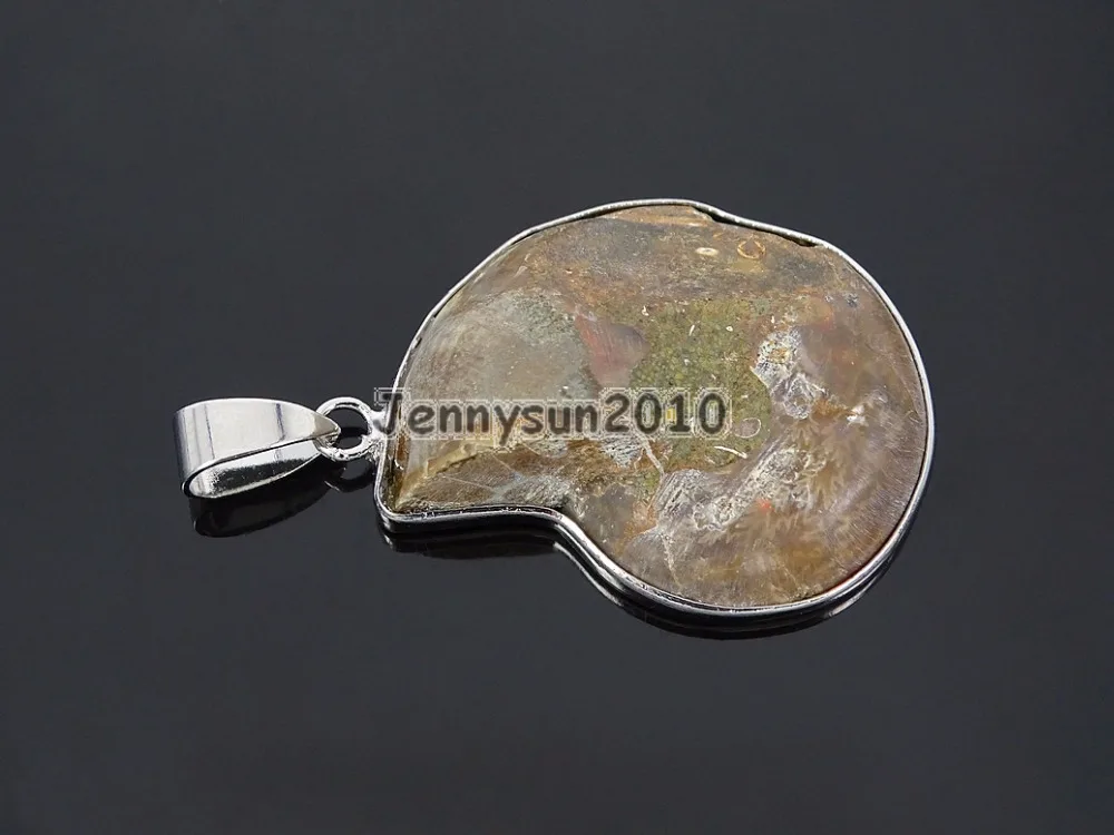 Natural Ammonite Fossil Snail Gems Stone Silver Plated Pendant Charm Beads 26mm Necklace Earrings Jewelry 10Pcs/Pack | Украшения и
