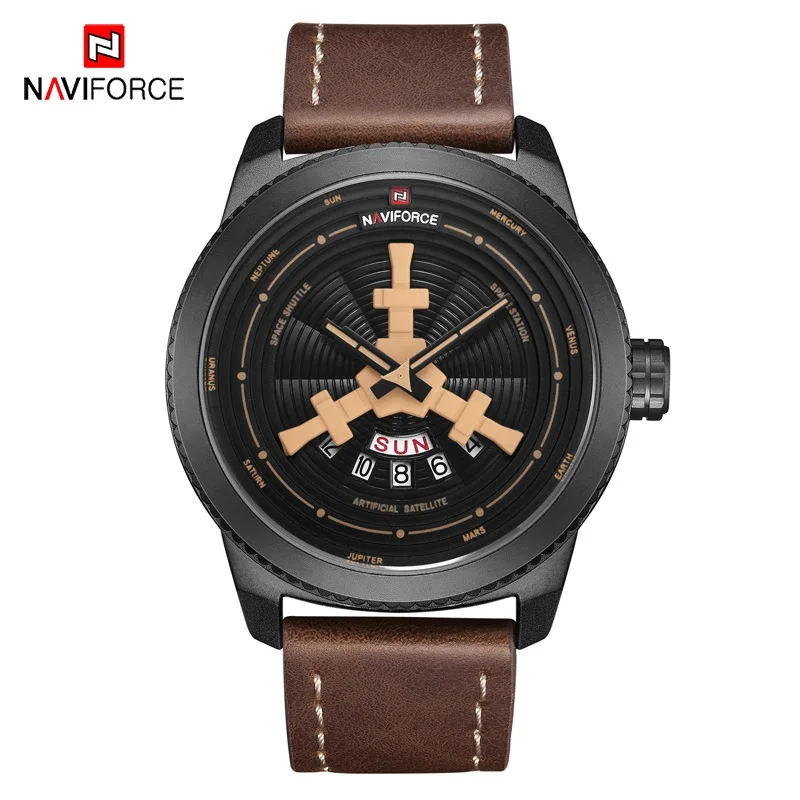 NAVIFORCE Креативные мужские часы Модные Спортивные кварцевые наручные часы мужские кожаные повседневные водонепроницаемые армейские часы мужские часы - Цвет: Brown Yellow