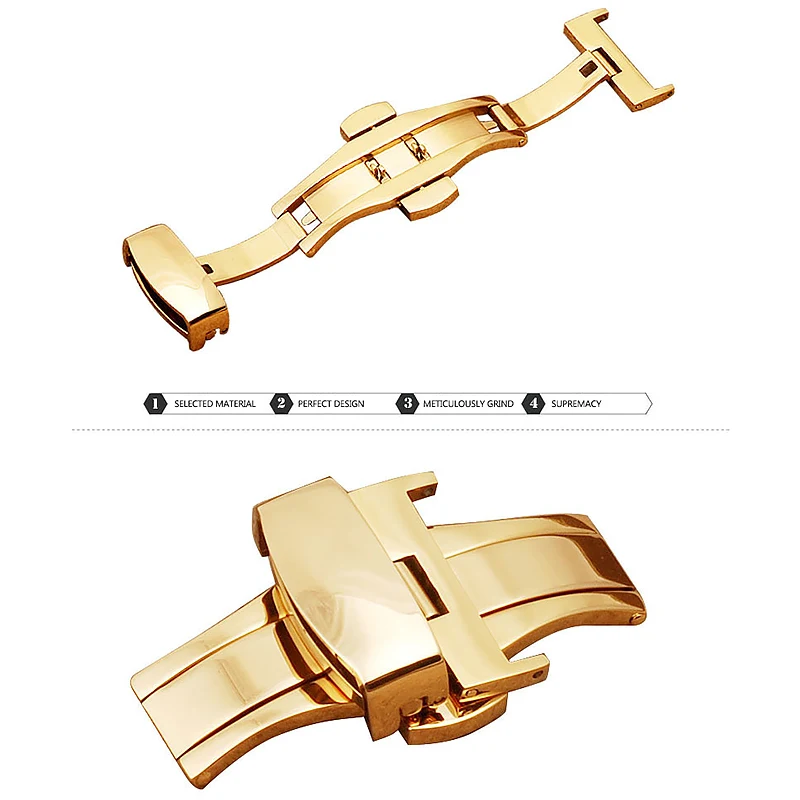 Пряжка-бабочка из нержавеющей стали для наручных часов кожаный ремешок розового