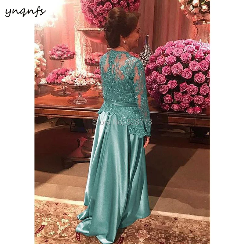 YNQNFS MD213 Fall Winter Elegante Lace Long Sleeve Mother of the Bride Dresses Groom Outfits Turquoise Custom Made 2019 | Свадьбы и