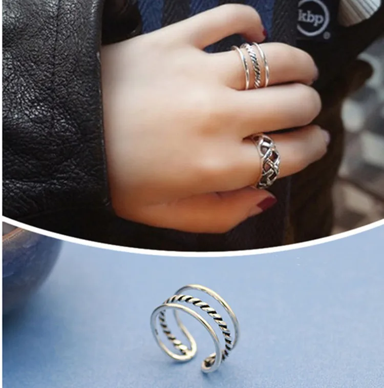 

DIEERLAN Bohemian Vintage Silver Color Big Hollow Multi-layer Line Rings for Women Ladies Statement Jewelry Wedding Rings