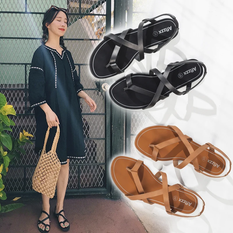 Женские сандалии на плоской подошве летняя Студенческая обувь 2019 новая