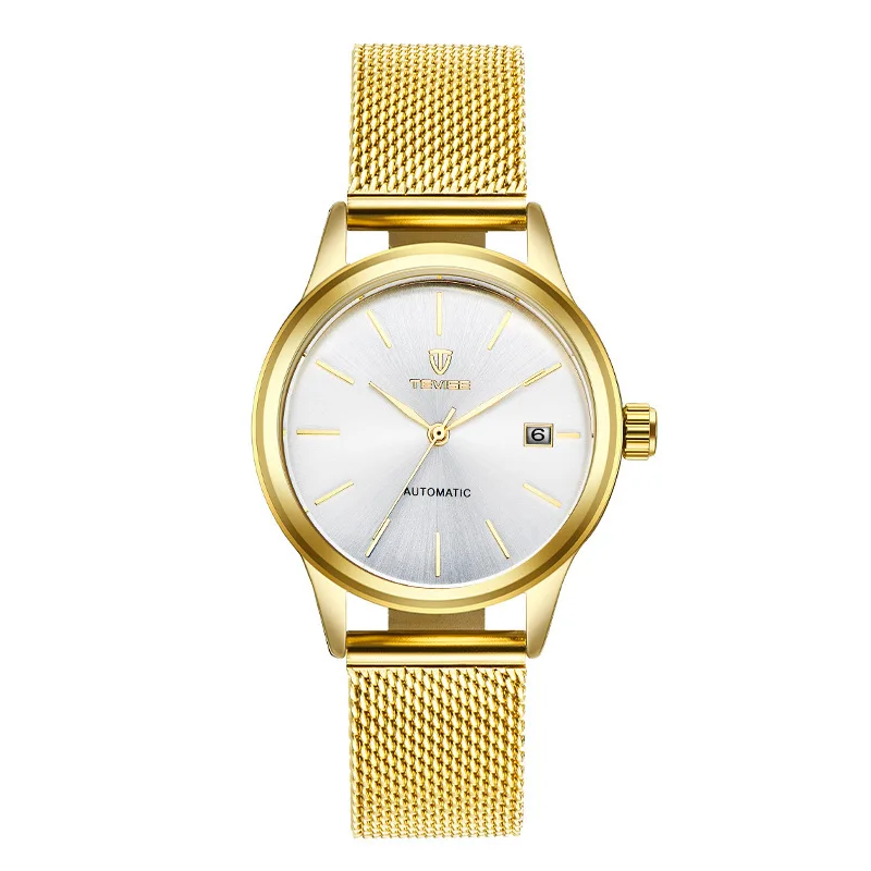 gold white TEVISE женские часы автоматические механические Женские Часы Дамские водонепроницаемые часы с ремешком из нержавеющей стали Reloj Mujer деловые часы для девочек - Цвет: gold white