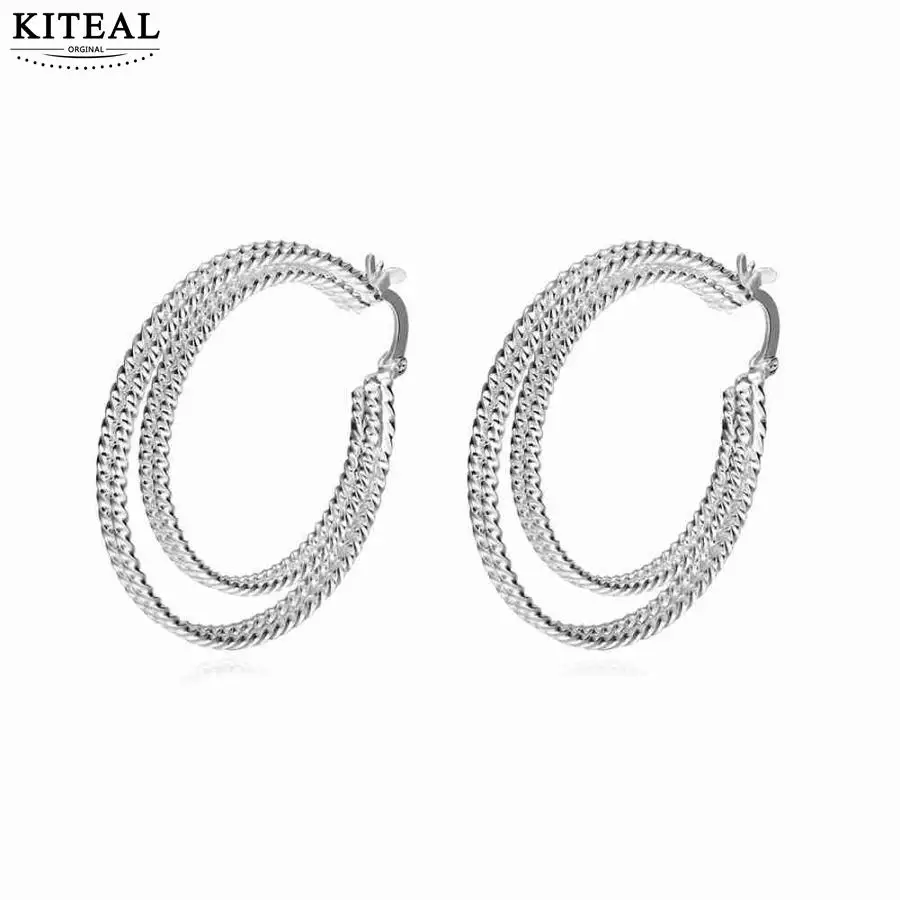 Женские сережки кольца KITEAL с двойным кольцом элегантные|silver earrings|earrings for womenearrings