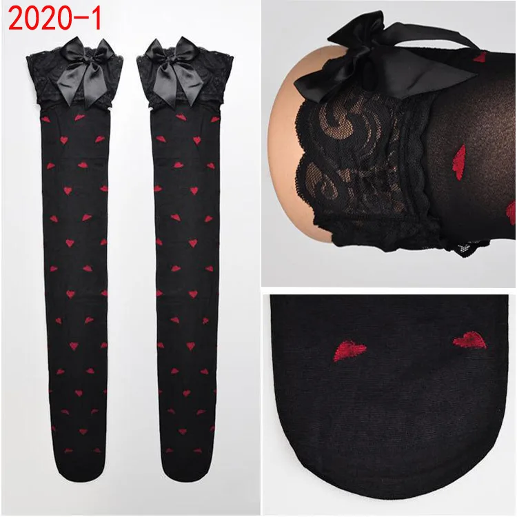 Женские сексуальные кружевные высокие чулки высотой до бедра с красным милым