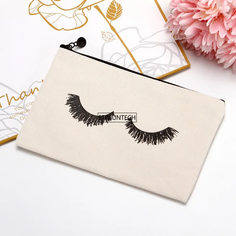 beige 100 шт./лот, 23 см x 14,5 см, большие холщовые ресницы с принтом, женская косметичка на завязках, клатч на молнии, косметический Органайзер - Цвет: beige
