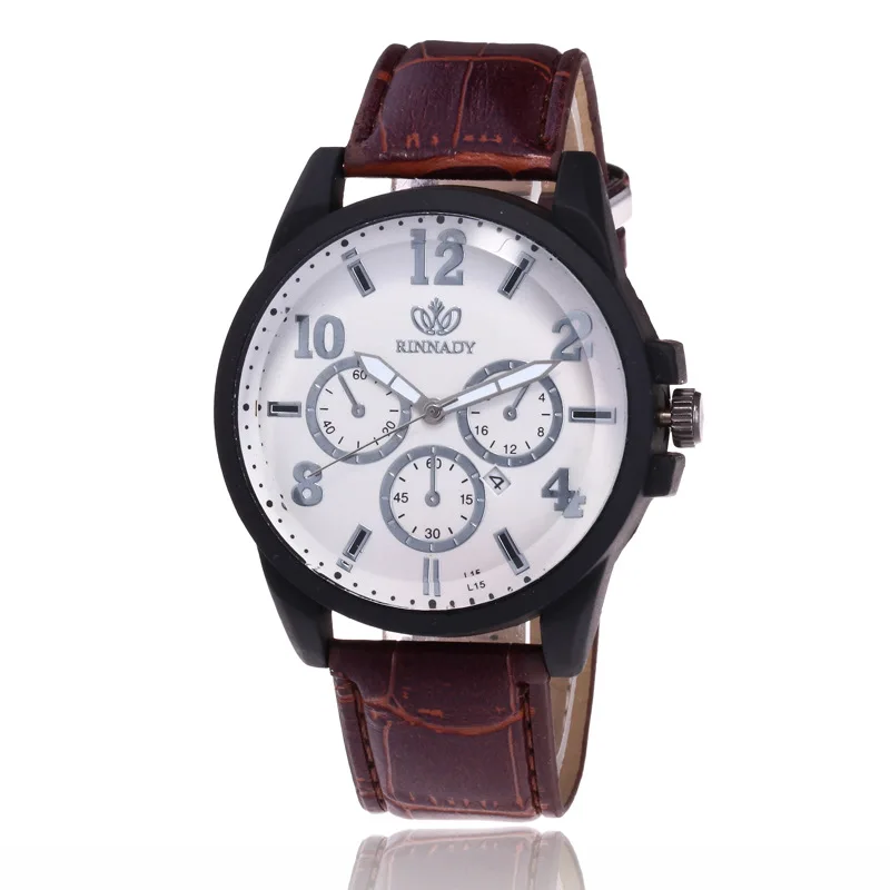 Часы RINNADY мужские армейские кварцевые спортивные с кожаным календарем | Наручные