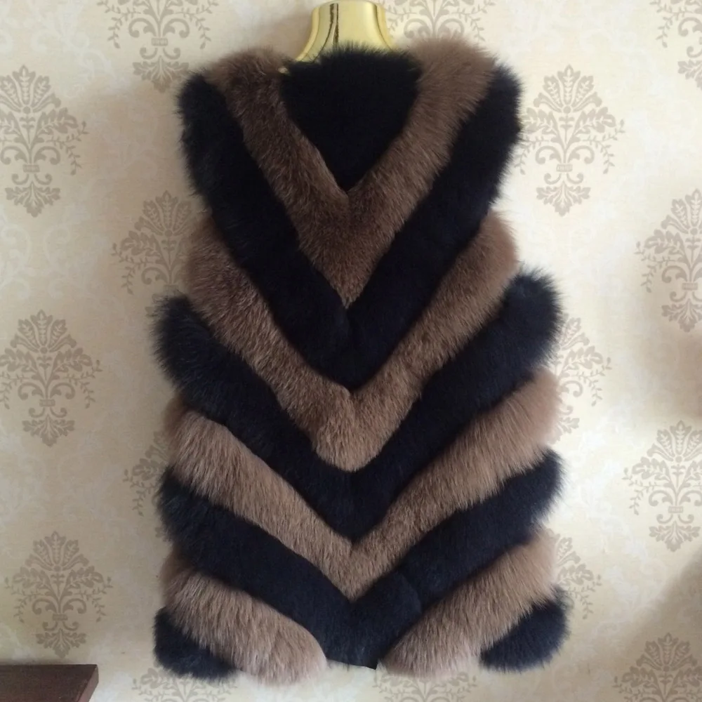 Женские натурального меха лисы Жилет леди повседневные натуральный пальто с