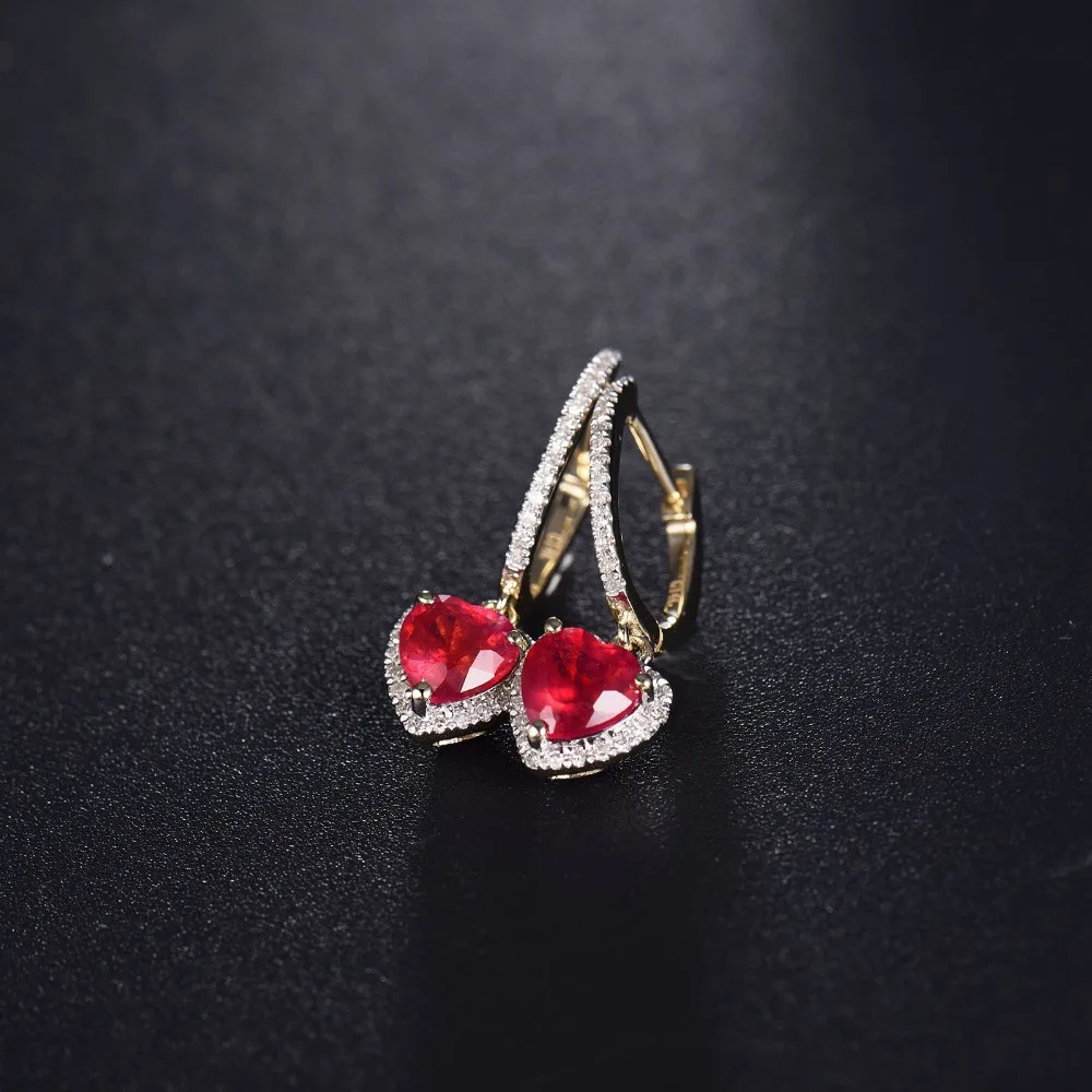 LOVERJEWELRY, Женские Ювелирные изделия, серьги-гвоздики, Ретро стиль, сердце, 6x6 мм, 14 к, желтое золото, бриллиант, модный подарок, красный рубин, серьги