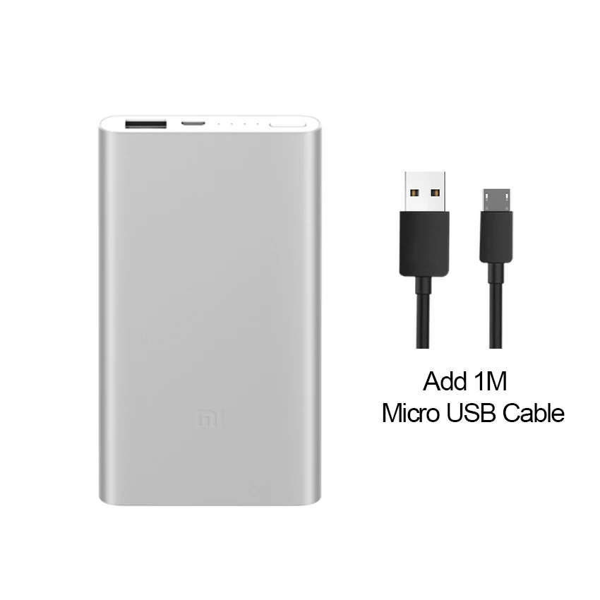 Add Micro USB Cable Новинка Xiaomi Mi 5000 мАч Внешний аккумулятор 2 портативное зарядное устройство тонкий 5000 мАч Внешний аккумулятор для iPhone samsung huawei - Цвет: Add Micro USB Cable