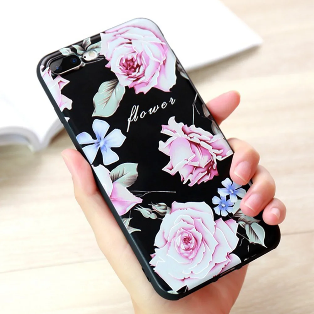 Kisscase рельеф мягкий чехол для iPhone 7 8 plus Чехол розы силиконовый Капа 6 S 5 5S SE обратно