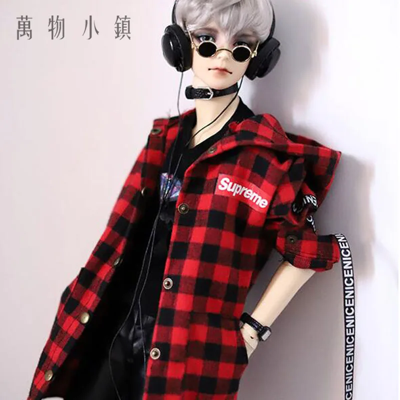 

New 1/3 1/4 BJD SD MSD Doll Clothes Printed checked Red black shirt PUNK Coat