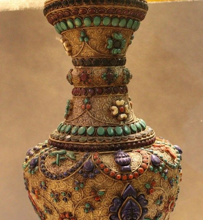 26 &quotТибетский буддистский храм серебро золото бирюза коралловый камень ваза для