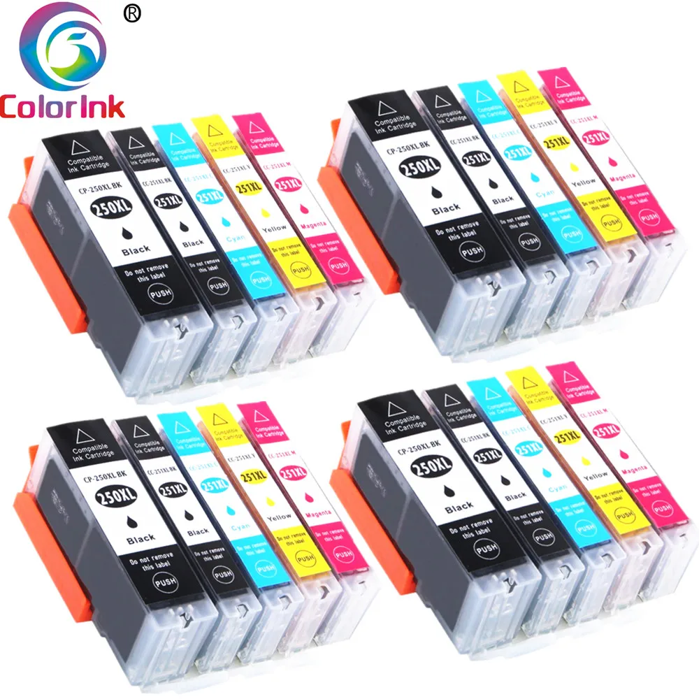 Цвет чернил 20 пакет для Canon 250 251 250XL чернильный картридж MX922 IX6820 MG 5420 5422 5520 принтер